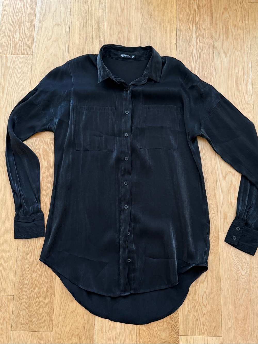 Black Sheen Button Down Shirt